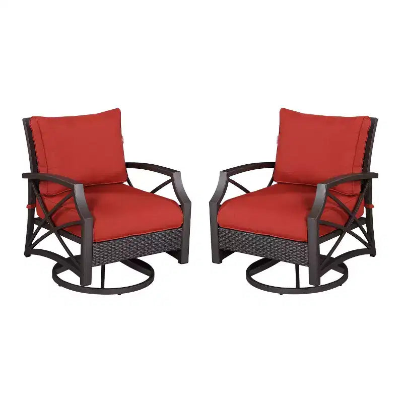 Ensemble de 2 chaises pivotantes d'extérieur en rotin et osier Kinger Home avec cadre en aluminium coulé gris