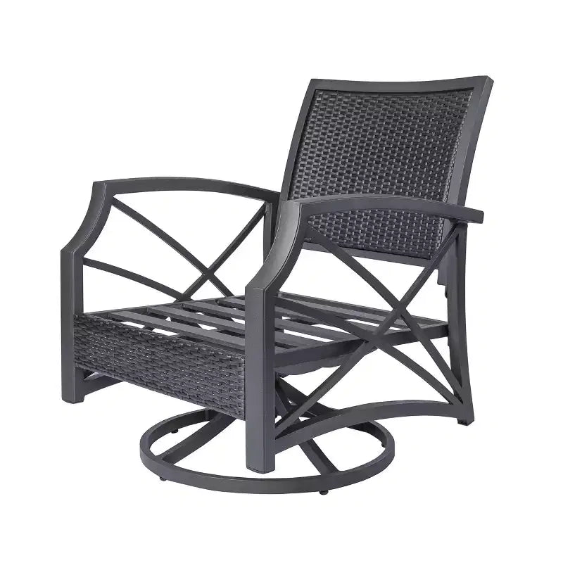 Ensemble de 2 chaises pivotantes d'extérieur en rotin et osier Kinger Home avec cadre en aluminium coulé gris