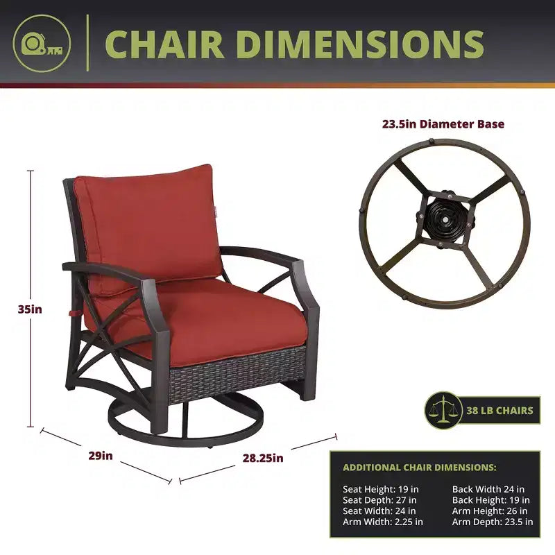 Ensemble de 2 chaises pivotantes d'extérieur en rotin et osier Kinger Home avec cadre en aluminium coulé gris