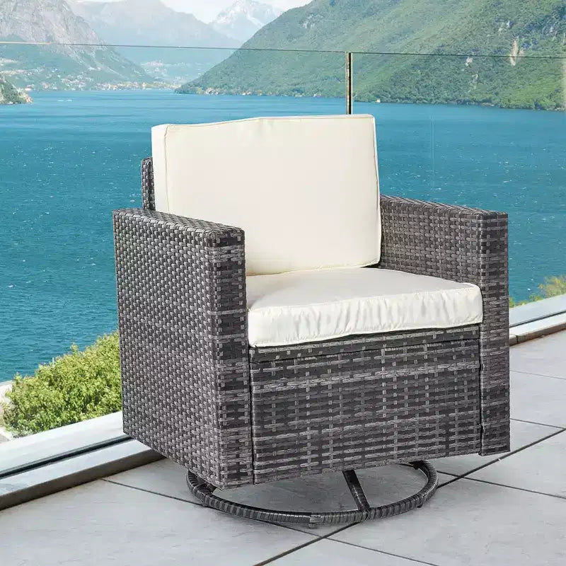 Fauteuil à bascule pivotant d'extérieur Outsunny, chaise de salle à manger en résine tressée, planeur de patio pivotant à 360 degrés avec coussins, acier