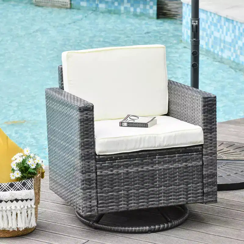 Fauteuil à bascule pivotant d'extérieur Outsunny, chaise de salle à manger en résine tressée, planeur de patio pivotant à 360 degrés avec coussins, acier