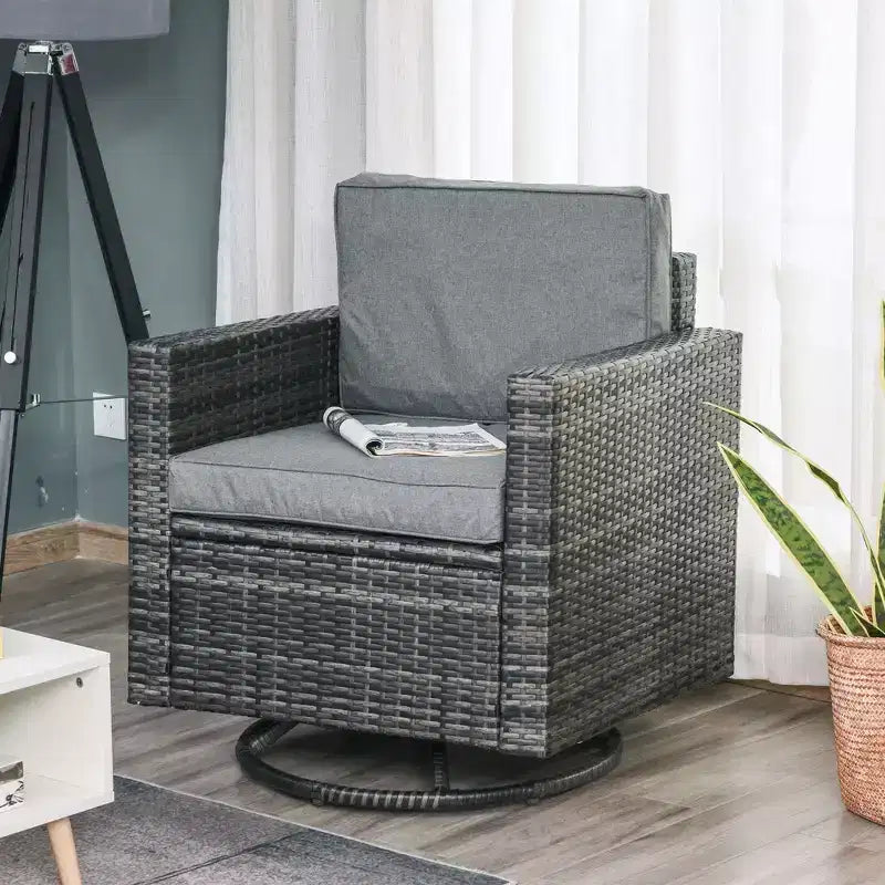 Fauteuil à bascule pivotant d'extérieur Outsunny, chaise de salle à manger en résine tressée, planeur de patio pivotant à 360 degrés avec coussins, acier