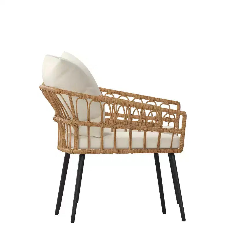 Chaises de patio Bohème en rotin naturel Emma et Oliver avec conception à tissage ouvert et coussins moelleux amovibles pour l'intérieur et l'extérieur