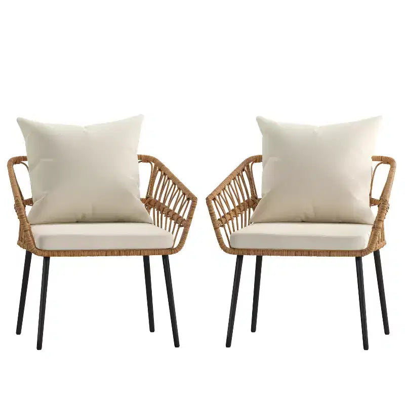 Chaises de patio Bohème en rotin naturel Emma et Oliver avec conception à tissage ouvert et coussins moelleux amovibles pour l'intérieur et l'extérieur