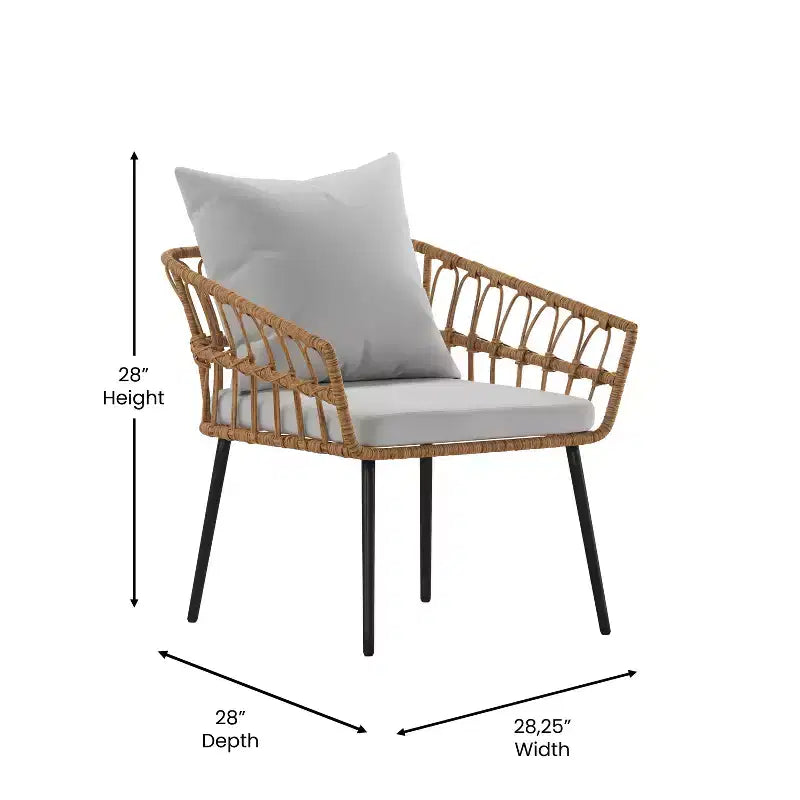 Chaises de patio Bohème en rotin naturel Emma et Oliver avec conception à tissage ouvert et coussins moelleux amovibles pour l'intérieur et l'extérieur