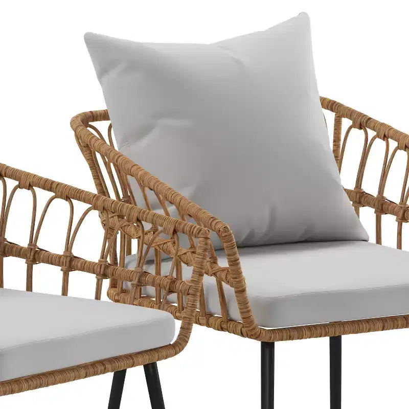 Chaises de patio Bohème en rotin naturel Emma et Oliver avec conception à tissage ouvert et coussins moelleux amovibles pour l'intérieur et l'extérieur