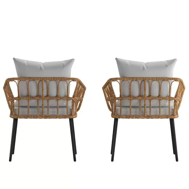 Chaises de patio Bohème en rotin naturel Emma et Oliver avec conception à tissage ouvert et coussins moelleux amovibles pour l'intérieur et l'extérieur