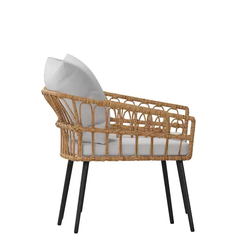 Chaises de patio Bohème en rotin naturel Emma et Oliver avec conception à tissage ouvert et coussins moelleux amovibles pour l'intérieur et l'extérieur