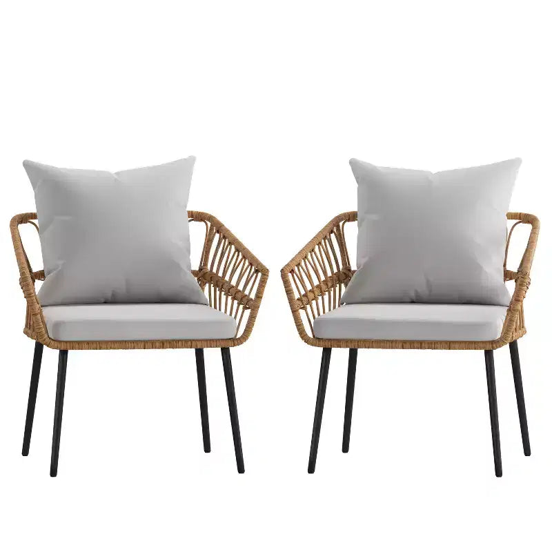 Chaises de patio Bohème en rotin naturel Emma et Oliver avec conception à tissage ouvert et coussins moelleux amovibles pour l'intérieur et l'extérieur