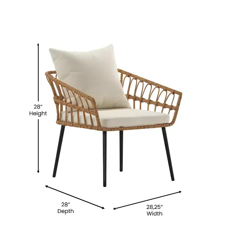 Chaises de patio Bohème en rotin naturel Emma et Oliver avec conception à tissage ouvert et coussins moelleux amovibles pour l'intérieur et l'extérieur