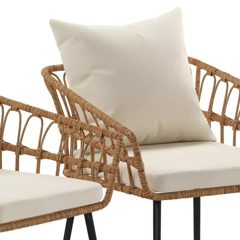 Chaises de patio Bohème en rotin naturel Emma et Oliver avec conception à tissage ouvert et coussins moelleux amovibles pour l'intérieur et l'extérieur
