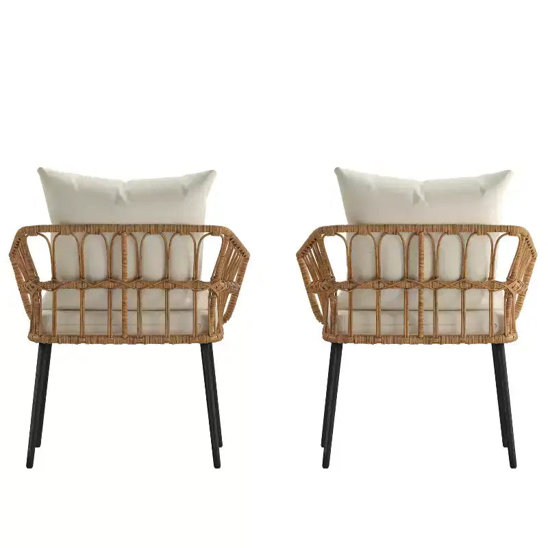 Chaises de patio Bohème en rotin naturel Emma et Oliver avec conception à tissage ouvert et coussins moelleux amovibles pour l'intérieur et l'extérieur