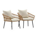 Emma and Oliver Indoor/Outdoor Bohemian Natural Rattan Rope Patio Chairs with Open Weave Design and Removable Plush Cushions