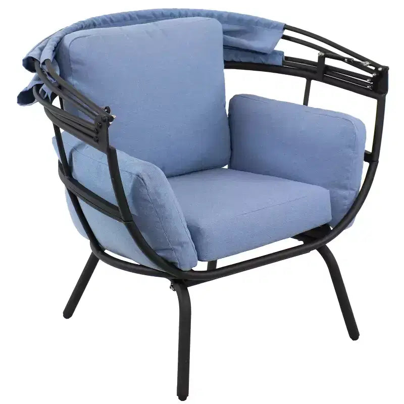 Chaise longue de luxe moderne Sunnydaze avec pare-soleil rétractable - Structure en aluminium thermolaqué avec coussins et auvent en polyester