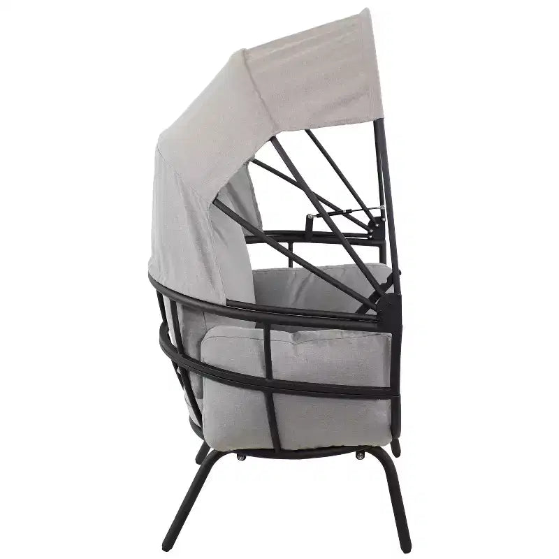 Chaise longue de luxe moderne Sunnydaze avec pare-soleil rétractable - Structure en aluminium thermolaqué avec coussins et auvent en polyester
