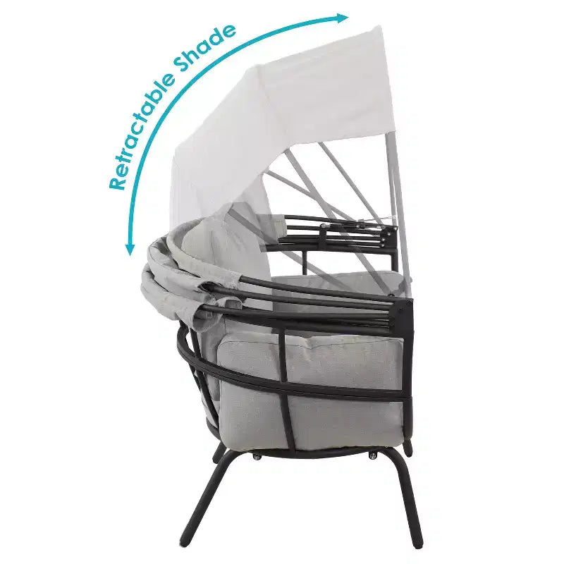 Chaise longue de luxe moderne Sunnydaze avec pare-soleil rétractable - Structure en aluminium thermolaqué avec coussins et auvent en polyester