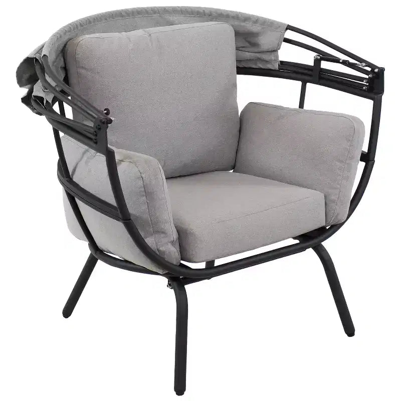 Chaise longue de luxe moderne Sunnydaze avec pare-soleil rétractable - Structure en aluminium thermolaqué avec coussins et auvent en polyester