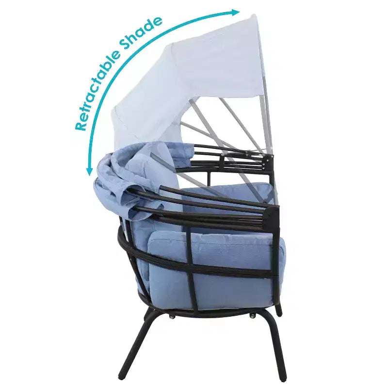 Chaise longue de luxe moderne Sunnydaze avec pare-soleil rétractable - Structure en aluminium thermolaqué avec coussins et auvent en polyester