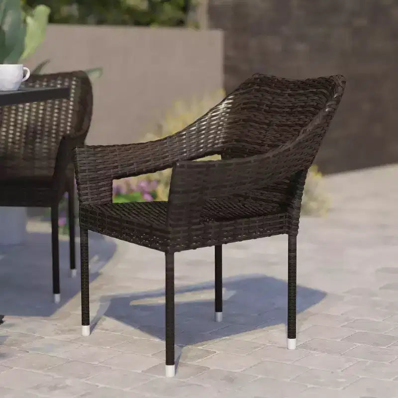 Chaise de terrasse empilable Flash Furniture Ethan de qualité commerciale, chaise de salle à manger de terrasse en rotin PE tout temps