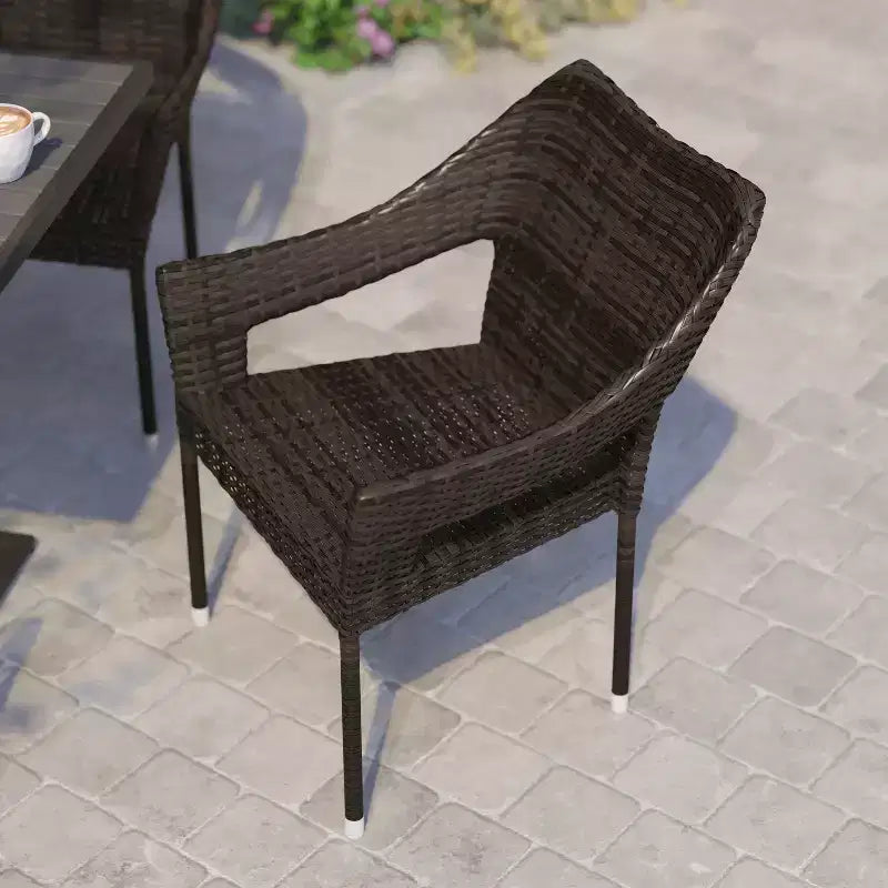 Chaise de terrasse empilable Flash Furniture Ethan de qualité commerciale, chaise de salle à manger de terrasse en rotin PE tout temps