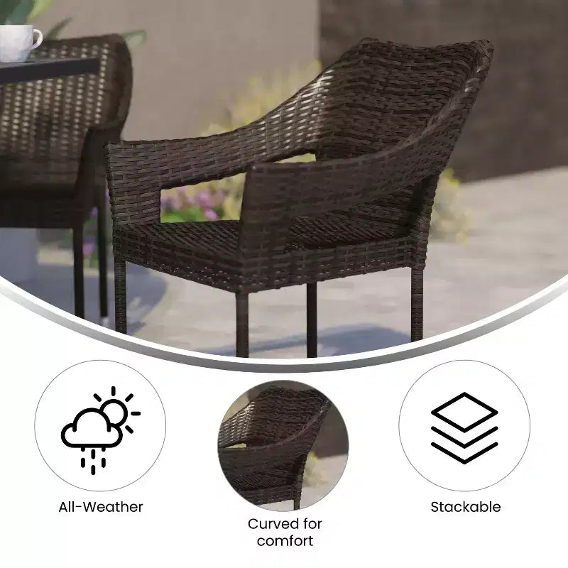 Chaise de terrasse empilable Flash Furniture Ethan de qualité commerciale, chaise de salle à manger de terrasse en rotin PE tout temps