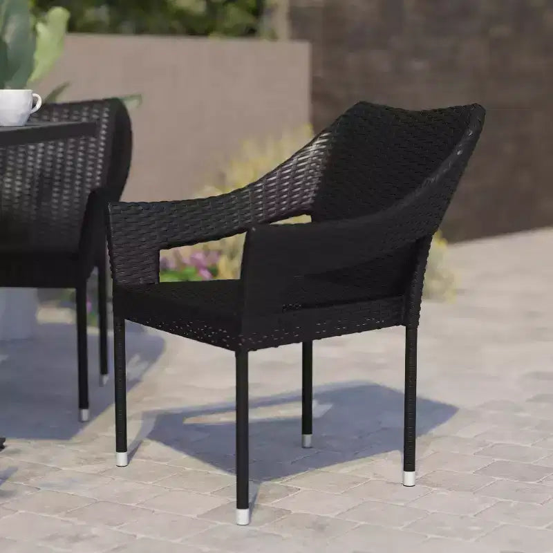 Chaise de terrasse empilable Flash Furniture Ethan de qualité commerciale, chaise de salle à manger de terrasse en rotin PE tout temps