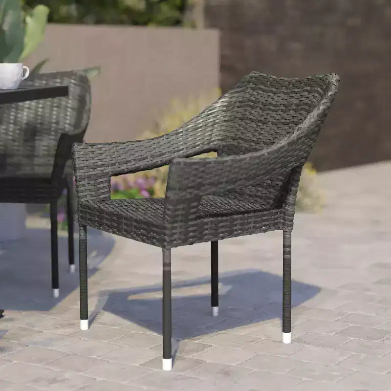 Chaise de terrasse empilable Flash Furniture Ethan de qualité commerciale, chaise de salle à manger de terrasse en rotin PE tout temps