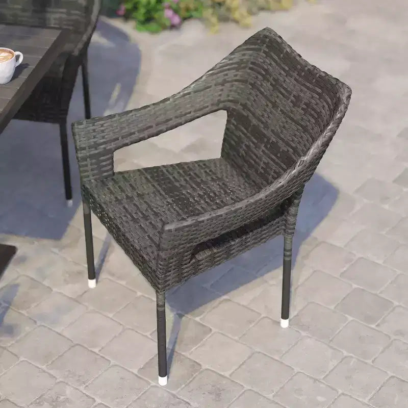 Chaise de terrasse empilable Flash Furniture Ethan de qualité commerciale, chaise de salle à manger de terrasse en rotin PE tout temps