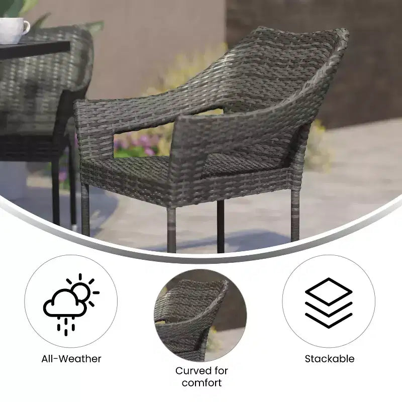 Chaise de terrasse empilable Flash Furniture Ethan de qualité commerciale, chaise de salle à manger de terrasse en rotin PE tout temps