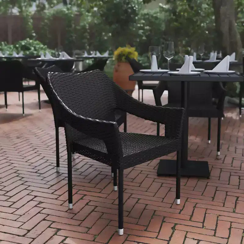 Chaise de terrasse empilable Flash Furniture Ethan de qualité commerciale, chaise de salle à manger de terrasse en rotin PE tout temps