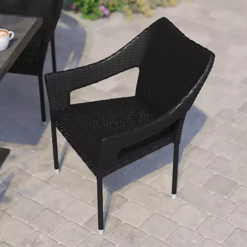 Chaise de terrasse empilable Flash Furniture Ethan de qualité commerciale, chaise de salle à manger de terrasse en rotin PE tout temps