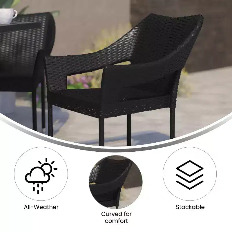 Chaise de terrasse empilable Flash Furniture Ethan de qualité commerciale, chaise de salle à manger de terrasse en rotin PE tout temps