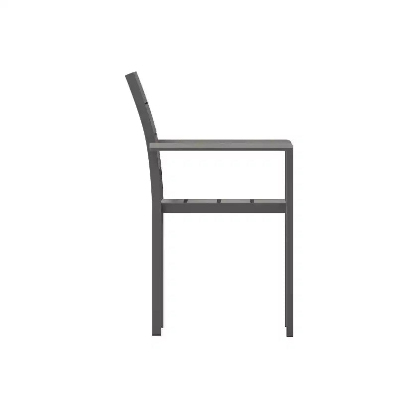 Chaise de patio commerciale Flash Furniture Finch avec accoudoirs, chaise d'appoint empilable avec lattes en faux teck et cadre en métal
