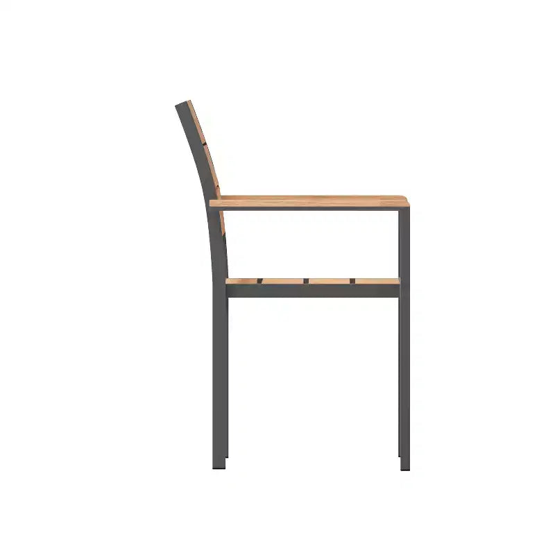 Chaise de patio commerciale Flash Furniture Finch avec accoudoirs, chaise d'appoint empilable avec lattes en faux teck et cadre en métal