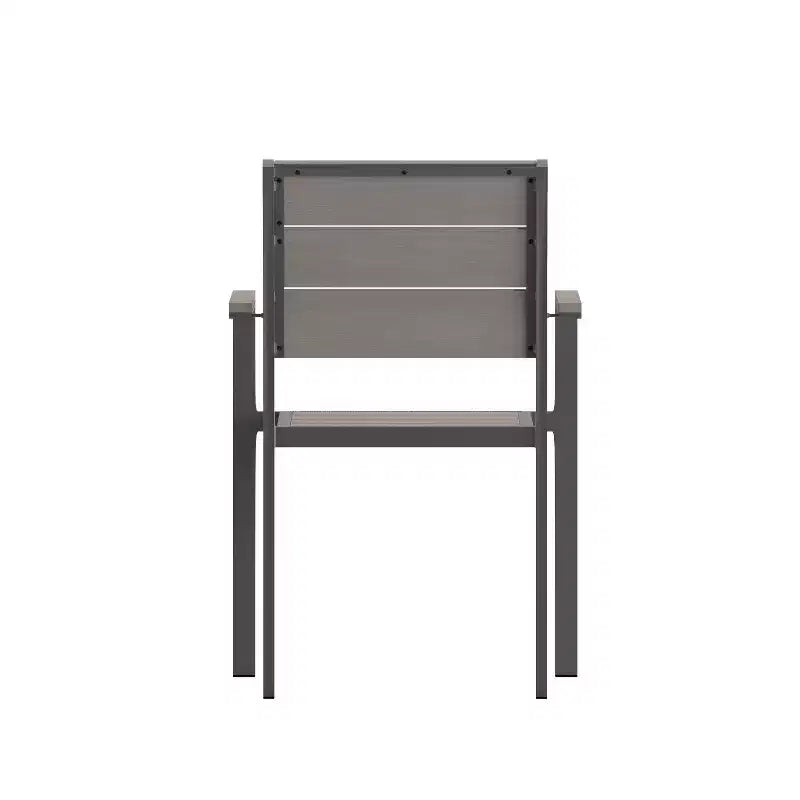 Chaise de patio commerciale Flash Furniture Finch avec accoudoirs, chaise d'appoint empilable avec lattes en faux teck et cadre en métal