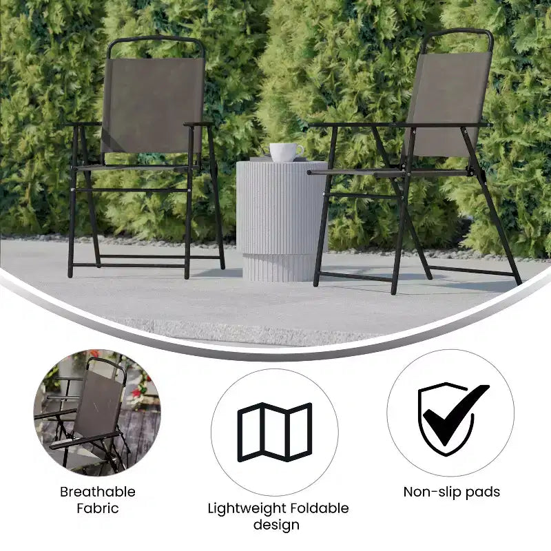 Flash Furniture Lot de 2 chaises pliantes de jardin Mystic, chaises de jardin extérieures en textilène avec accoudoirs