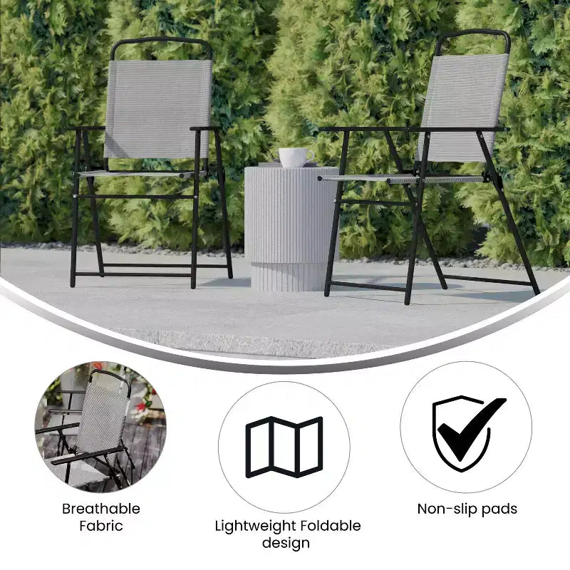 Flash Furniture Lot de 2 chaises pliantes de jardin Mystic, chaises de jardin extérieures en textilène avec accoudoirs