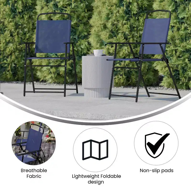 Flash Furniture Lot de 2 chaises pliantes de jardin Mystic, chaises de jardin extérieures en textilène avec accoudoirs