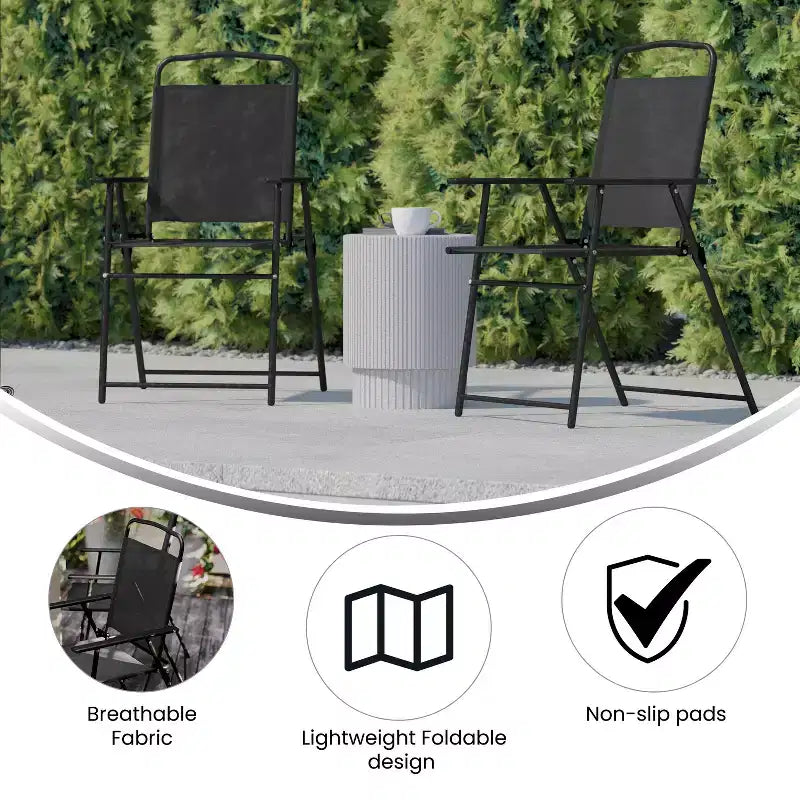 Flash Furniture Lot de 2 chaises pliantes de jardin Mystic, chaises de jardin extérieures en textilène avec accoudoirs