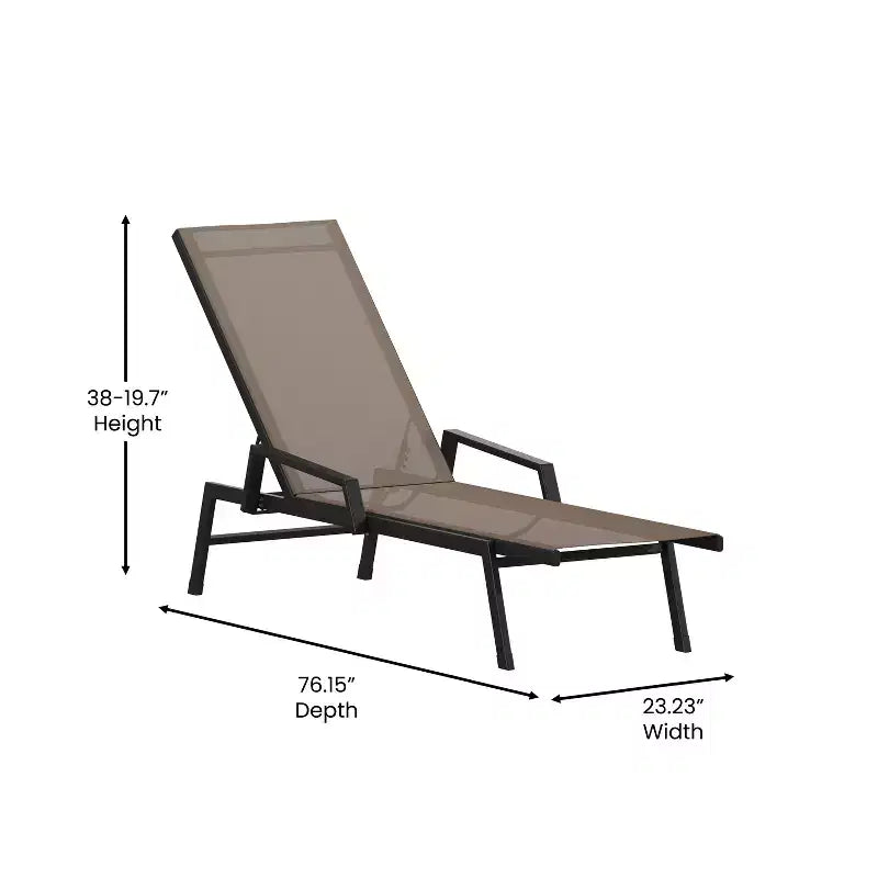 Flash Furniture Brazos, chaise longue réglable avec accoudoirs, transat d'extérieur toutes saisons à cinq positions