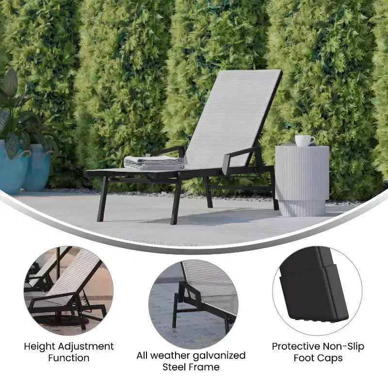 Flash Furniture Brazos, chaise longue réglable avec accoudoirs, transat d'extérieur toutes saisons à cinq positions