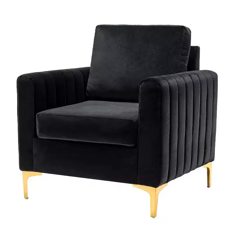 Fauteuil club capitonné contemporain en bois Iapygia avec pieds en métal pour chambre et salon | ART OF LIVING DESIGNS