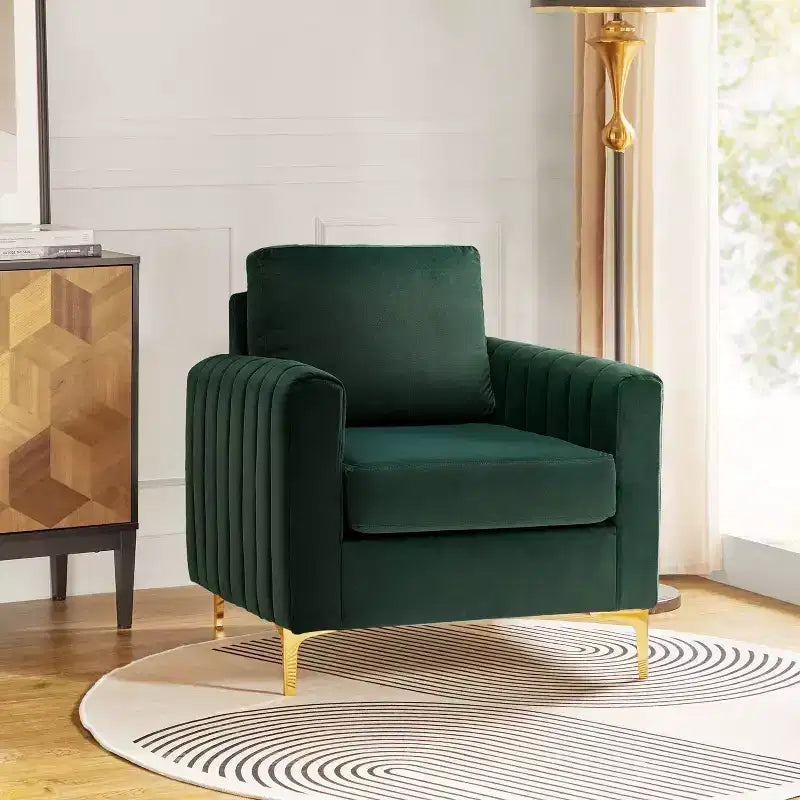 Fauteuil club capitonné contemporain en bois Iapygia avec pieds en métal pour chambre et salon | ART OF LIVING DESIGNS