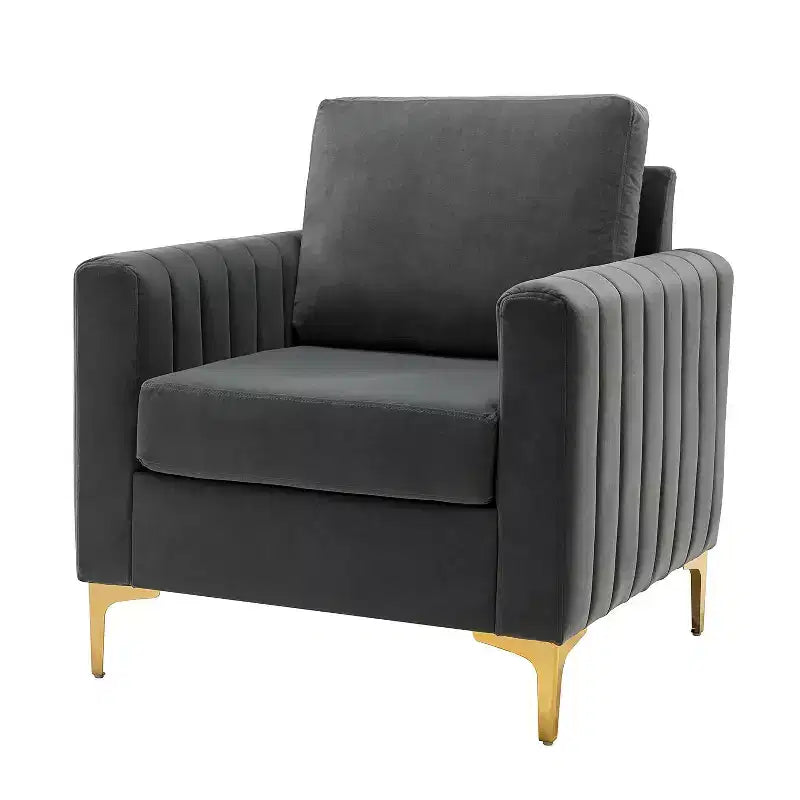 Fauteuil club capitonné contemporain en bois Iapygia avec pieds en métal pour chambre et salon | ART OF LIVING DESIGNS