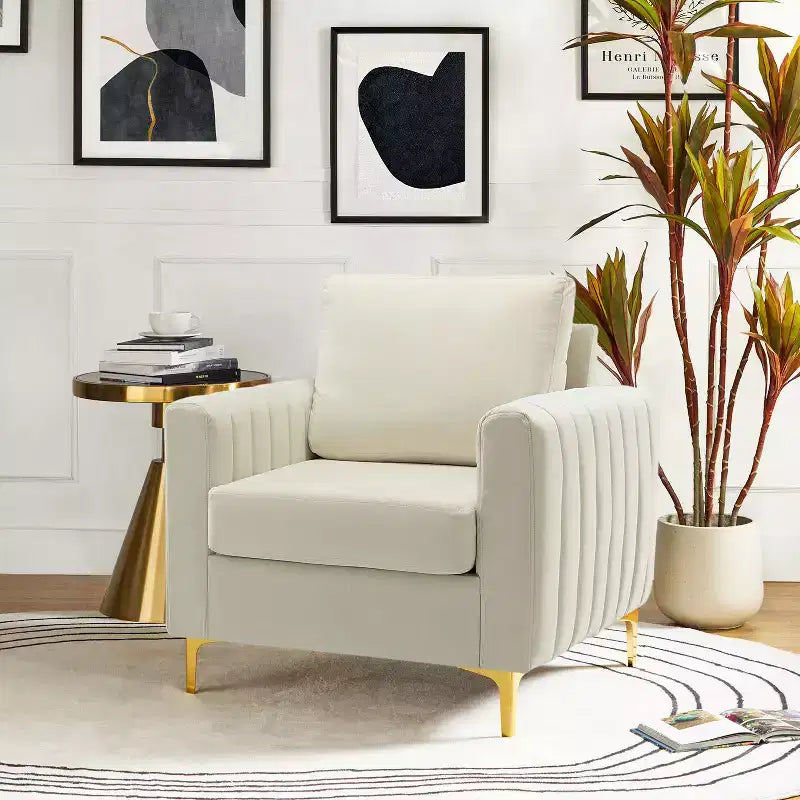 Fauteuil club capitonné contemporain en bois Iapygia avec pieds en métal pour chambre et salon | ART OF LIVING DESIGNS