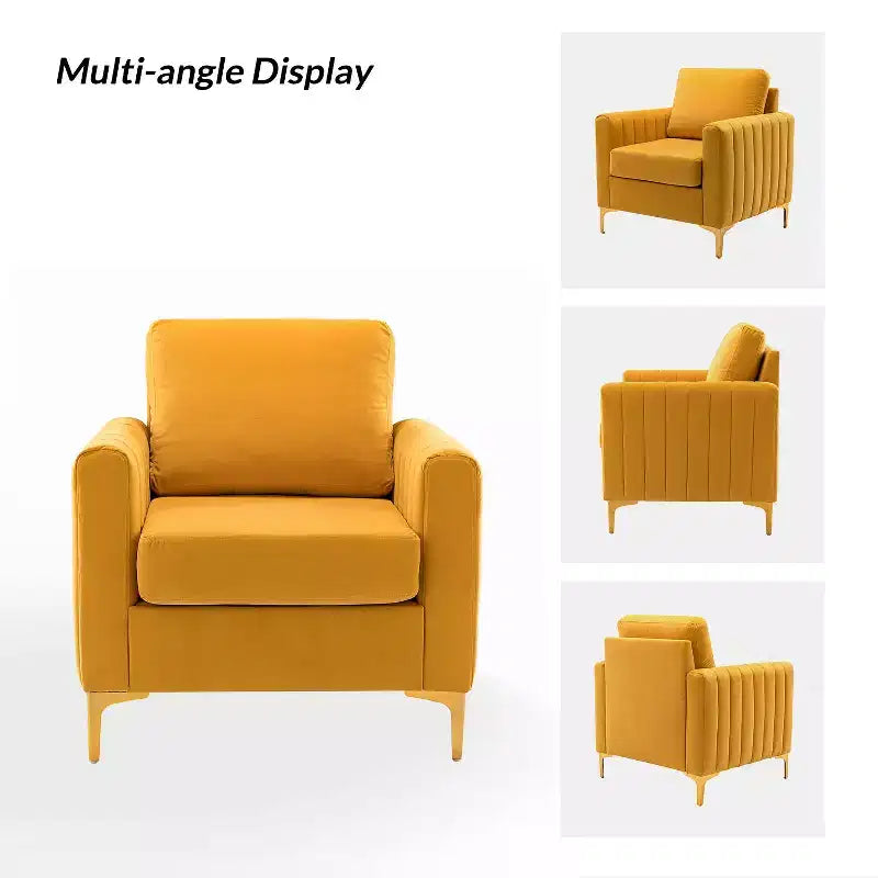 Fauteuil club capitonné contemporain en bois Iapygia avec pieds en métal pour chambre et salon | ART OF LIVING DESIGNS