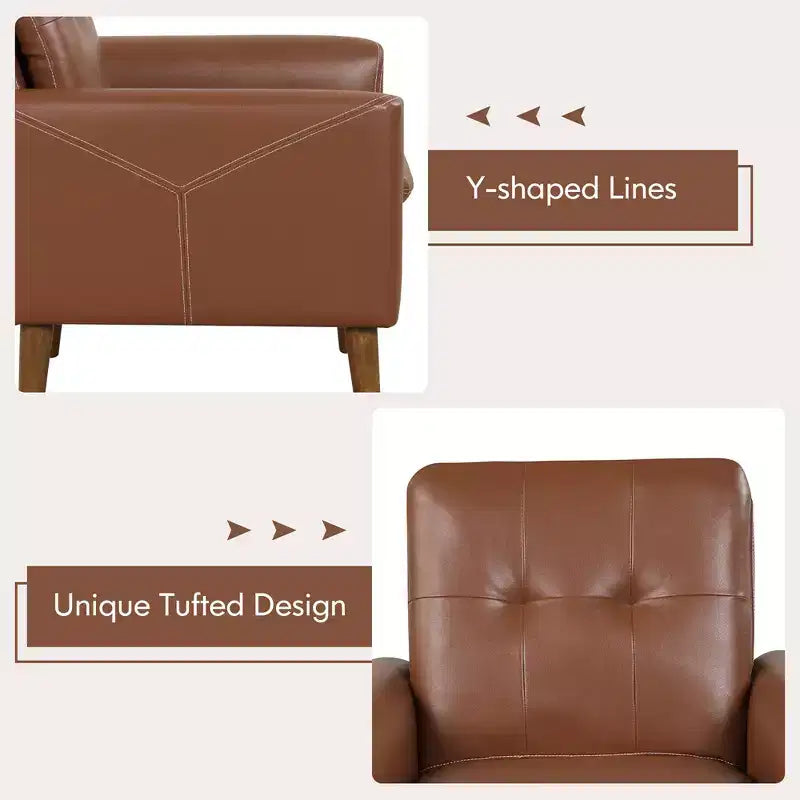 Costway Fauteuil moderne en PU avec accoudoirs et pieds en bois massif