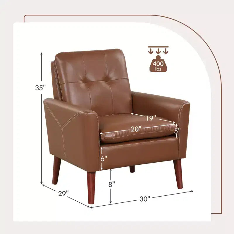 Costway Fauteuil moderne en PU avec accoudoirs et pieds en bois massif