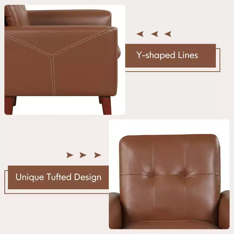 Costway Fauteuil moderne en PU avec accoudoirs et pieds en bois massif