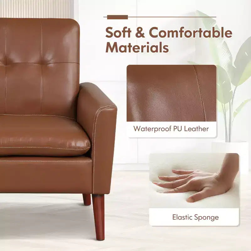 Costway Fauteuil moderne en PU avec accoudoirs et pieds en bois massif